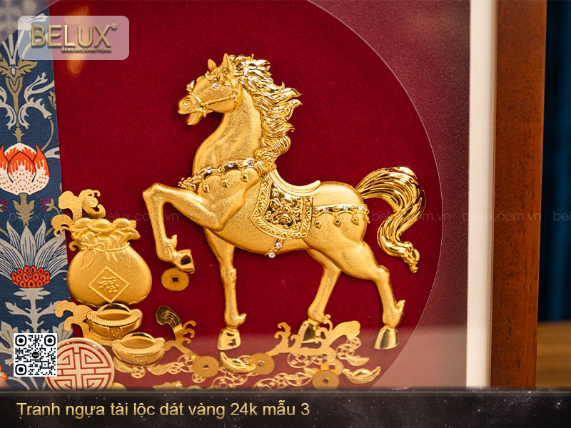 Tranh quà tặng bát mã dát vàng 24k mẫu 3